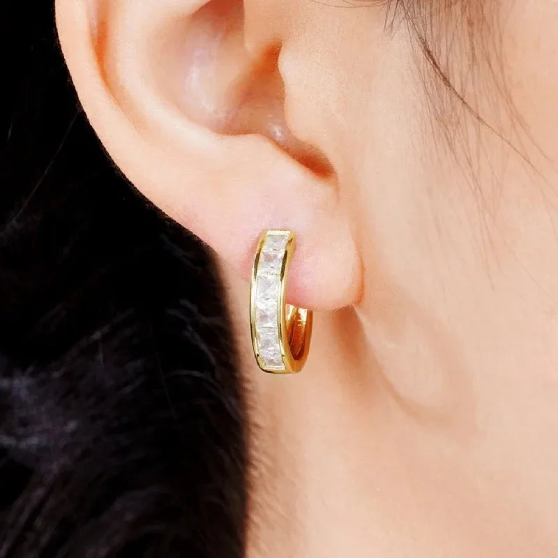 Luxury 925 Sterling Silver Zircon Hoop Earrings for Women Simple Elegant Crystal Circle Round Earrings Jewelry Party Gifts TechVisio