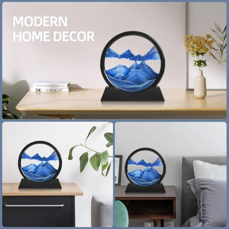 3D Hourglass Quicksand Moving Sand Art Picture Round Glass Deep Sea Sandscape Craft Flowing Painting Home Office Work Decor TechVisio