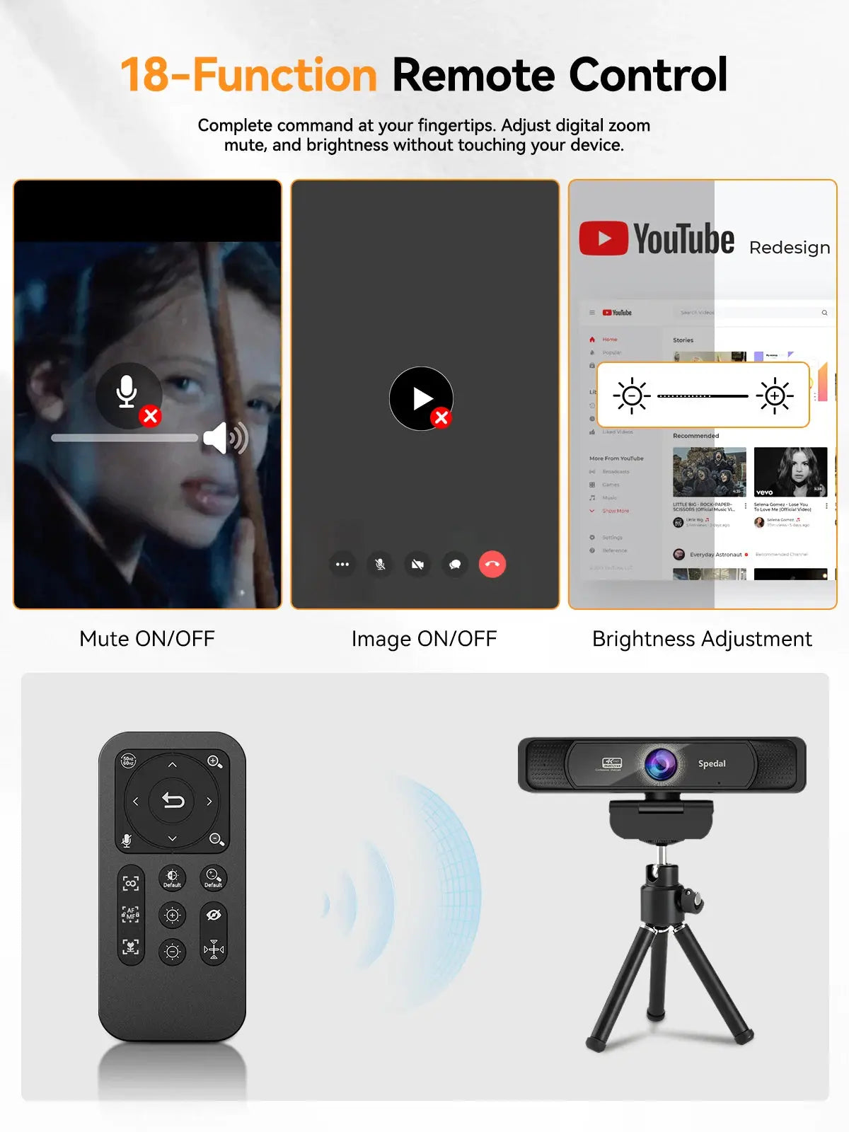 Webcam 4K Spedal 931 – 120° Grand Angle, Micro Intégré, Télécommande, PC/Mac/Linux TechVisio
