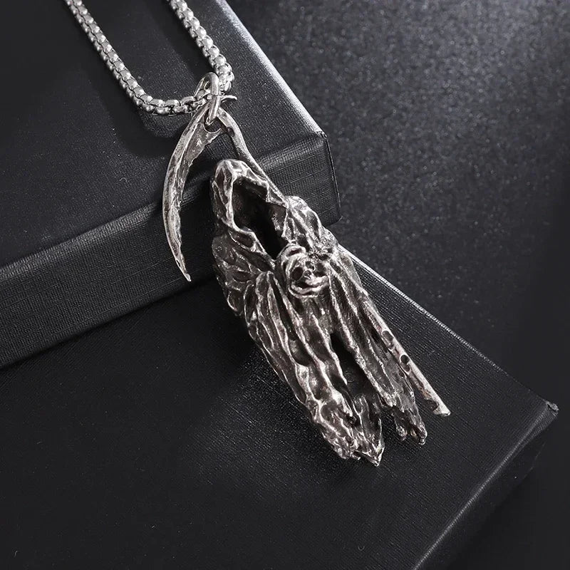 Hell Death Scythe Necklace Pendant Gothic Mysterious Devil Necklace Men\'s Personality Punk Retro Halloween Trend Jewelry TechVisio
