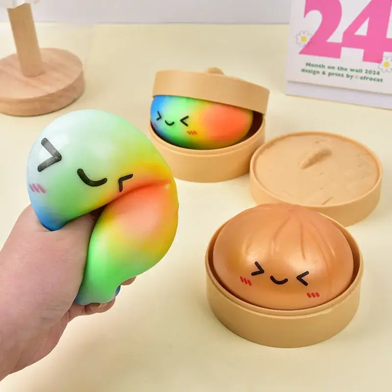 Rainbow Color Dumpling Squishy Toy with Bamboo Slow Rising Stress Relief Fidget Ball Soft Squeeze Toys for Adults & Kids TechVisio