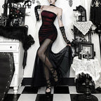 Goth Dark Women Elegant Fashion Partywear Mall Gothic Mesh Patchwork Trumpet Dresses Y2K Strapless Bodycon Dress Slim Vestido TechVisio