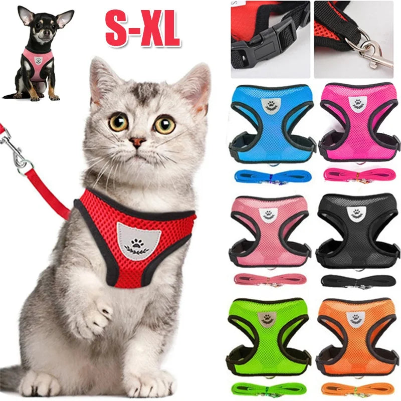 Cat Dog Harness with Lead Leash Adjustable Vest Polyester Mesh Breathable Harnesses Reflective Sti for Small Dog Cat Accessories TechVisio