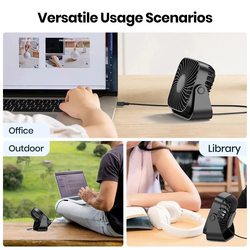 TOPK 4Inch USB Mini Portable Fan for Camping,3 Speeds Quiet Desk Table Personal Fan,360°Adjustment Standing Fans for Room Home TechVisio