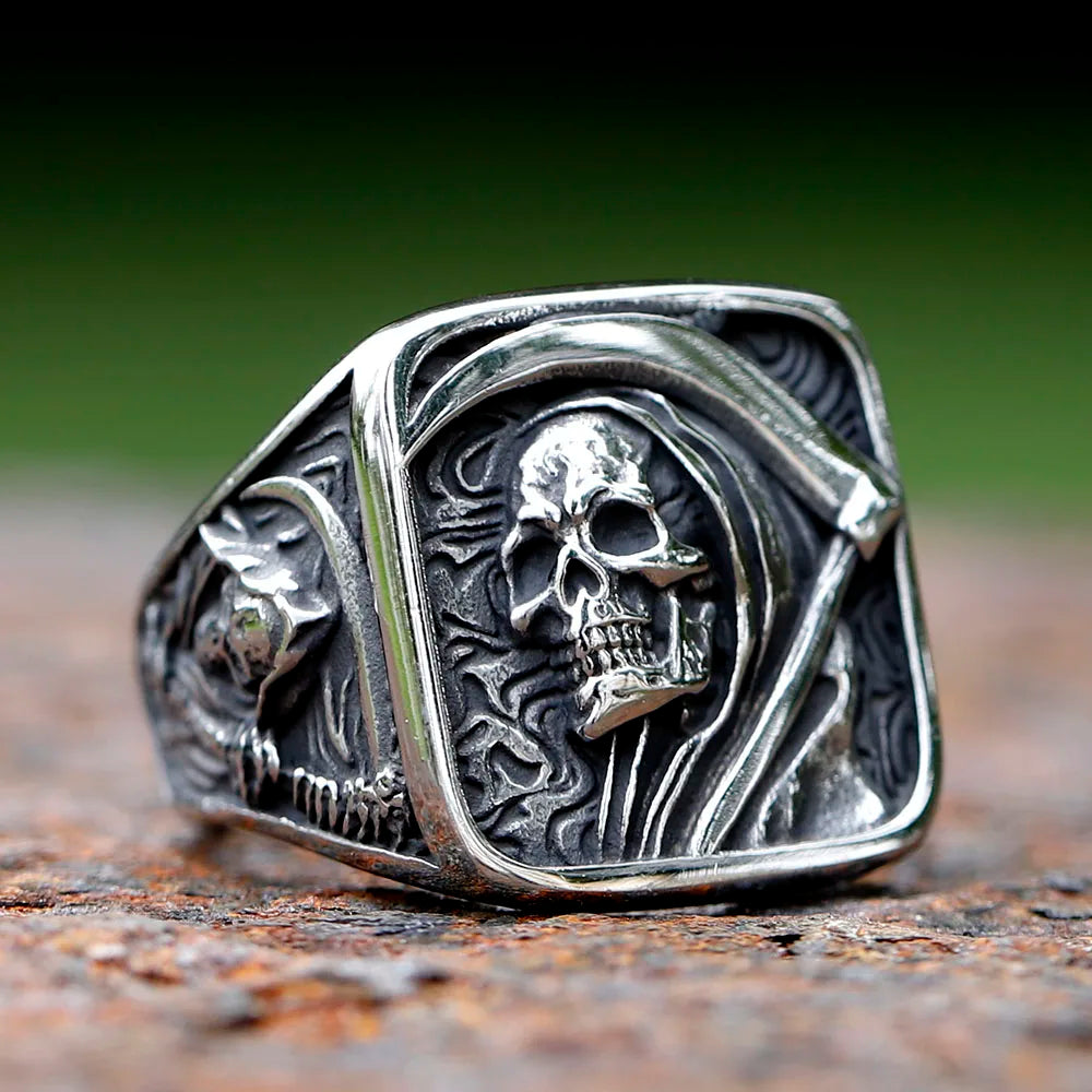 Bague Crâne Faucheuse Acier 316L – Punk Hip-Hop Homme