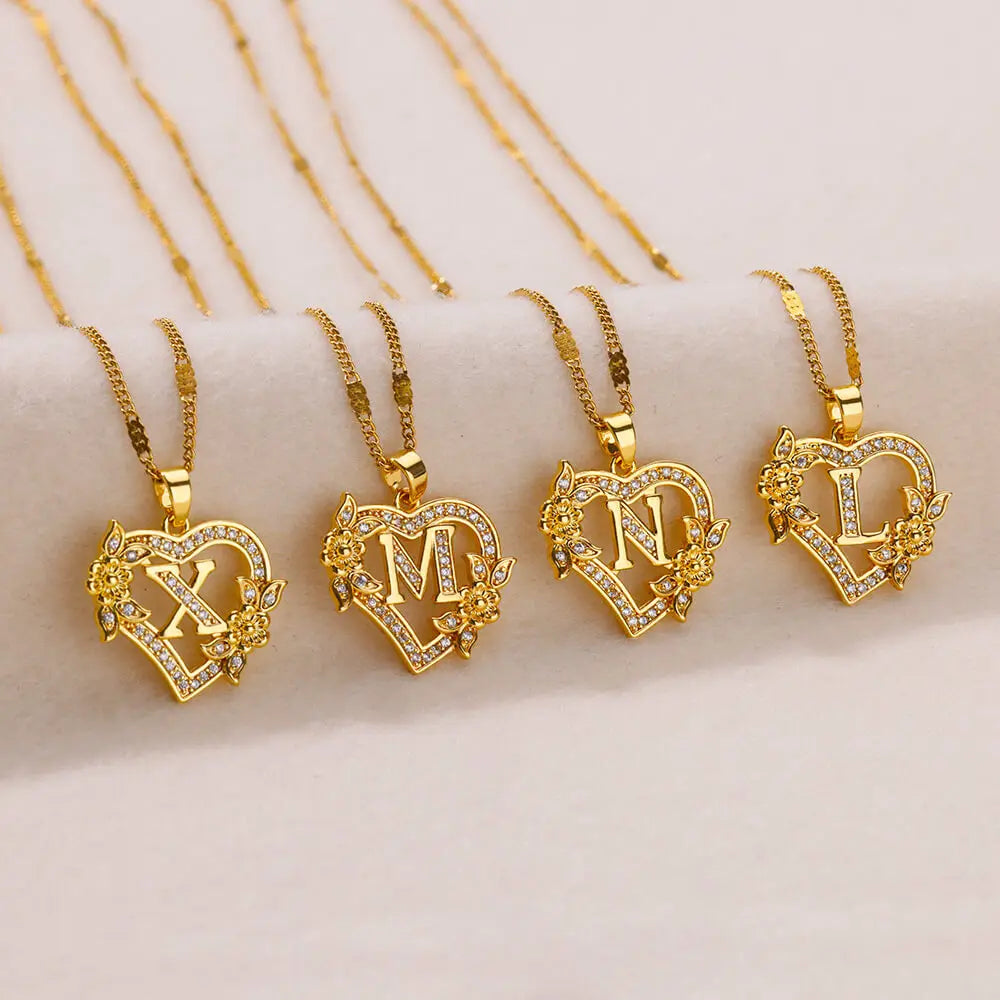 Collier Initiale Lettre Zircon – Acier Inoxydable Doré | A à Z