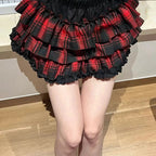 High Street Vintage Lace New Cake Skirts Women Subculture Gothic Y2k High-waist Red Plaid Skirt Female Design Hot Girl Outfits TechVisio