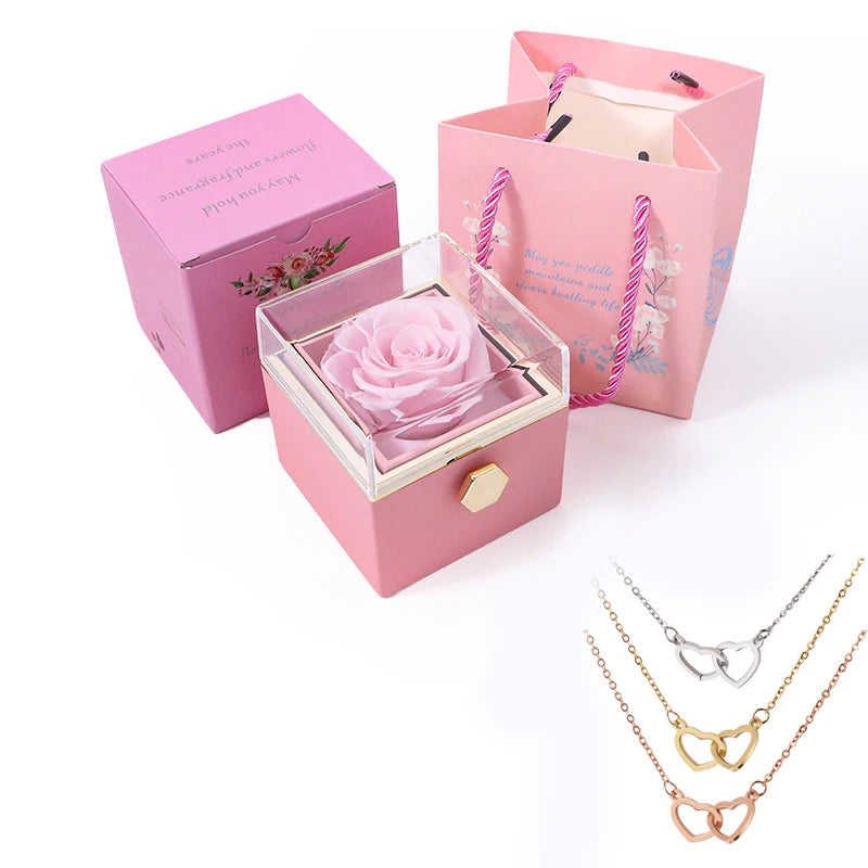 Custom Valentine Soap Rose Jewelry Ring Box Wedding Pendant Necklace Storage Case for Women Girlfriend Valentine's Day Gifts TechVisio