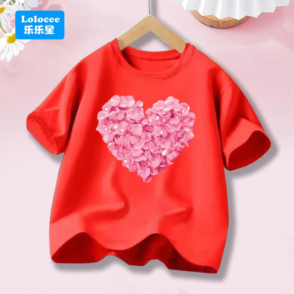 Cute Cat with Bow Print Girls T Shirt Kids Summer Short Sleeve Cotton T-shirt Kawaii Top Tee for Baby Girl 3-14y MM1 TechVisio
