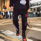 Classic Streetwear Hip Hop Joggers Men Letter Ribbons Cargo Pants Pockets Track Tactical Casual Male Trousers Sweatpant KZ99 TechVisio