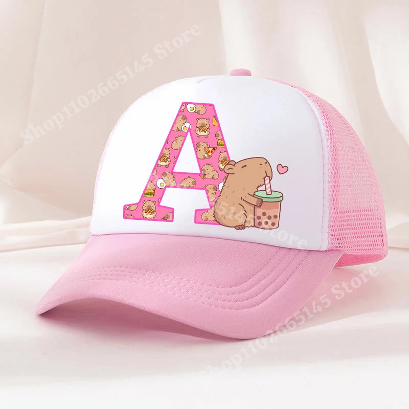 Capibara Baseball Cap Girls Women Anime Capybara Letter A-Z Sun Hat Kids Adult Summer Breathable Mesh Sunbonnet Outdoor Headgear TechVisio