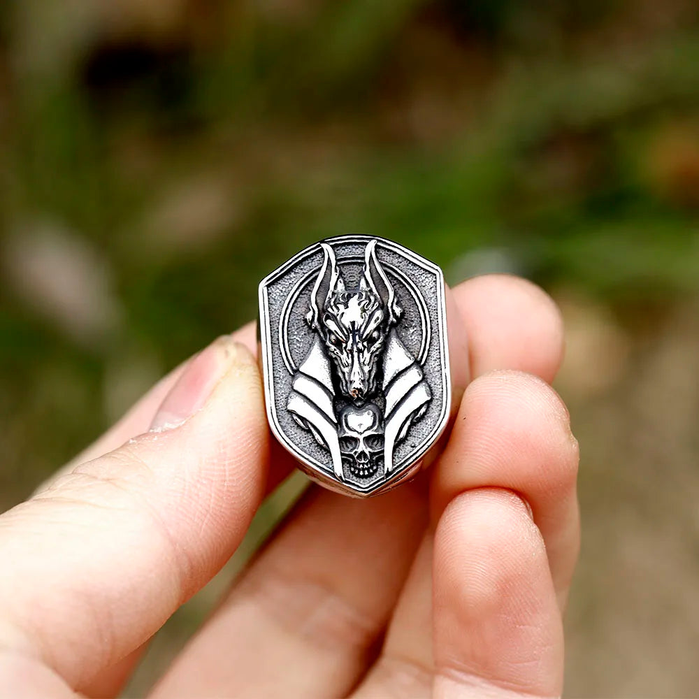 Bague Anubis Dieu Égyptien Acier Inoxydable – Punk Biker