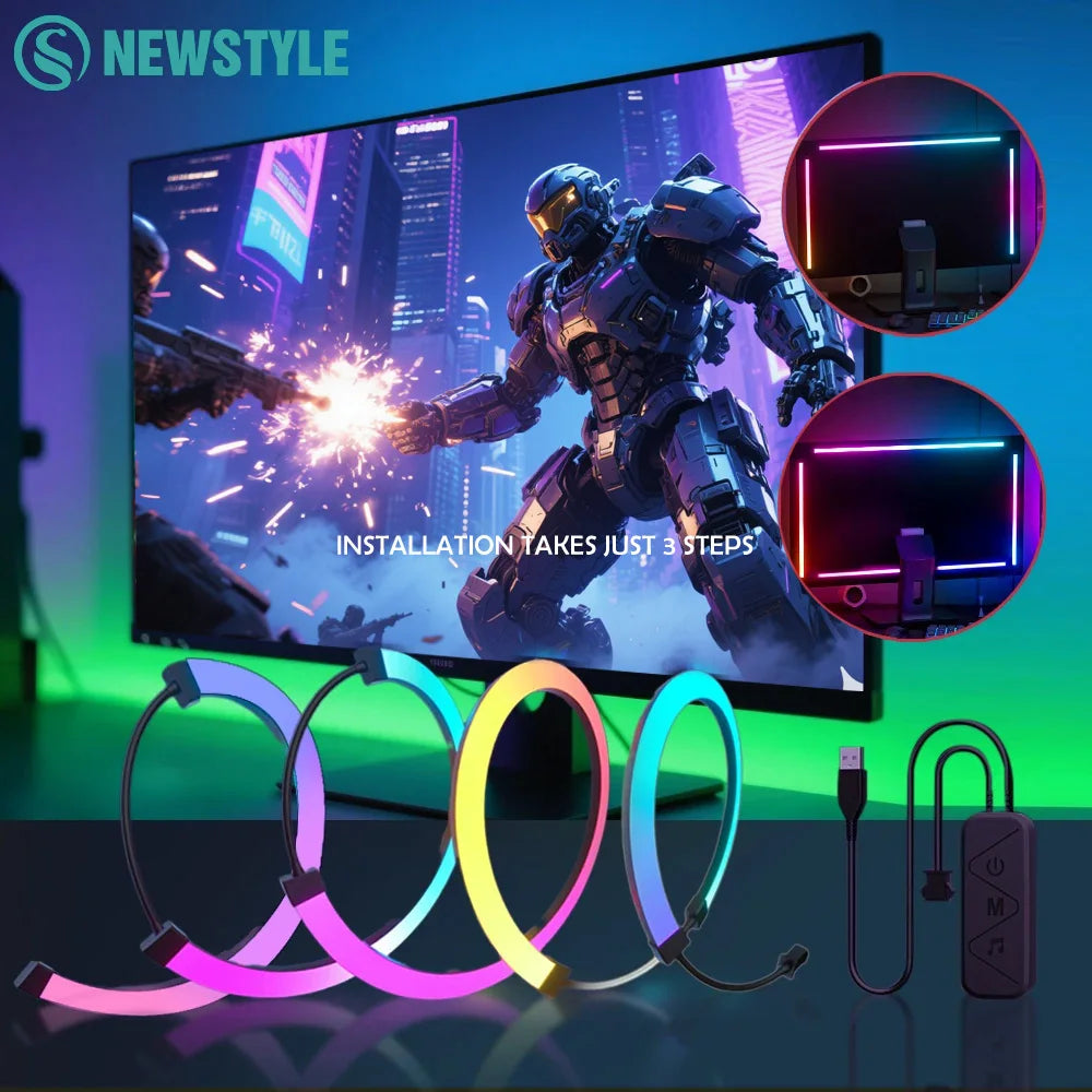 LED RGB Gaming Sync Streifen – Monitor 24"-34" | Bildschirm- & Musik-Sync | App