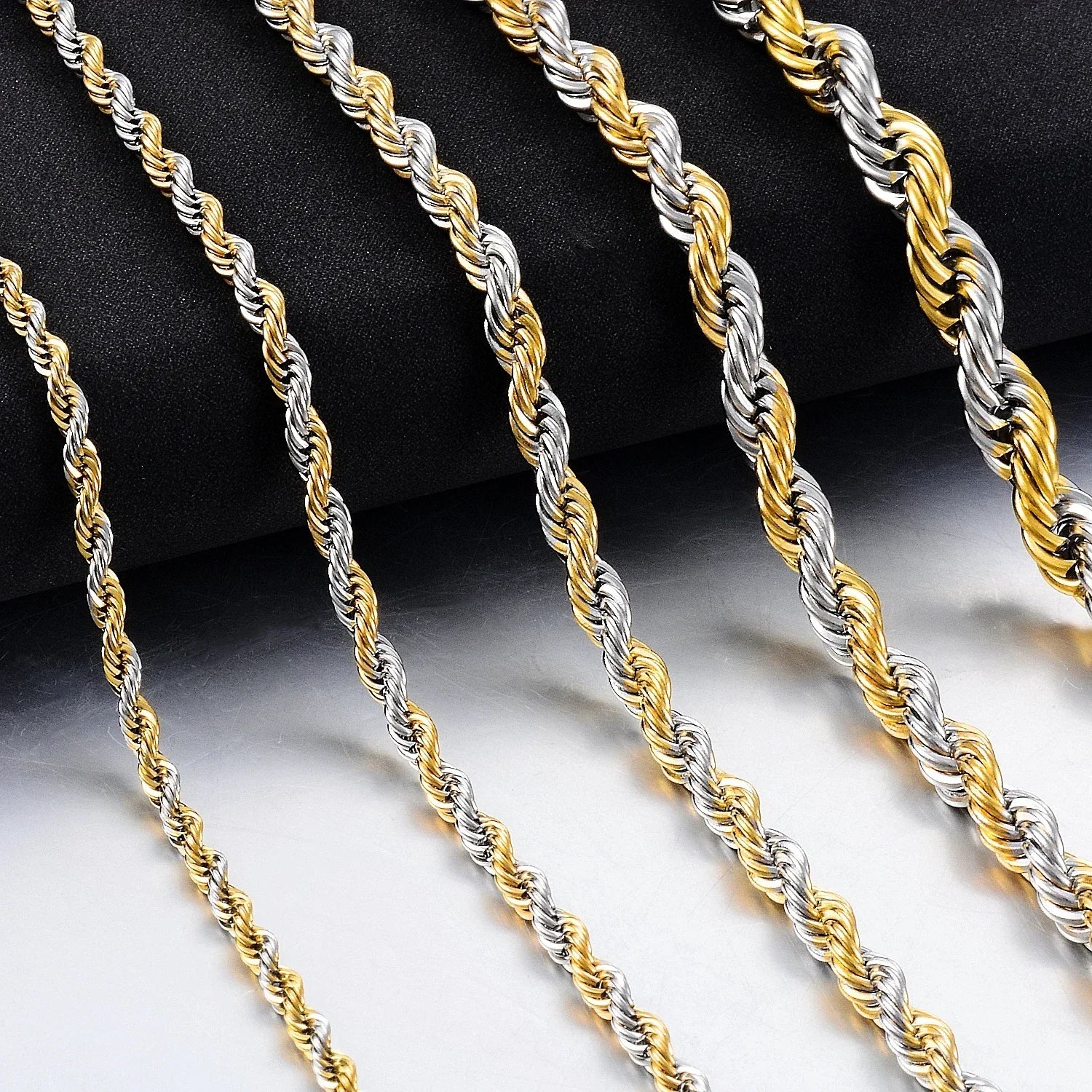 Chaîne Corde Acier Inoxydable – Waterproof | 4 Couleurs & 5 Largeurs
