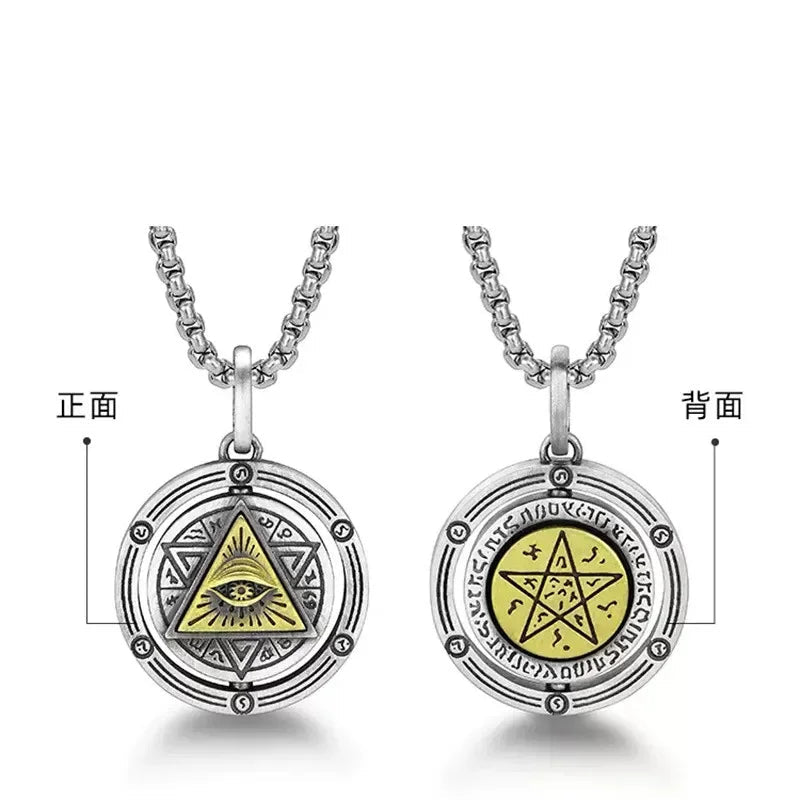 Eye of Horus, Eye of God Necklace, Rotatable Evil Eye Pendant, Men's Trendy Retro Weird Egyptian Amulet Jewelry TechVisio