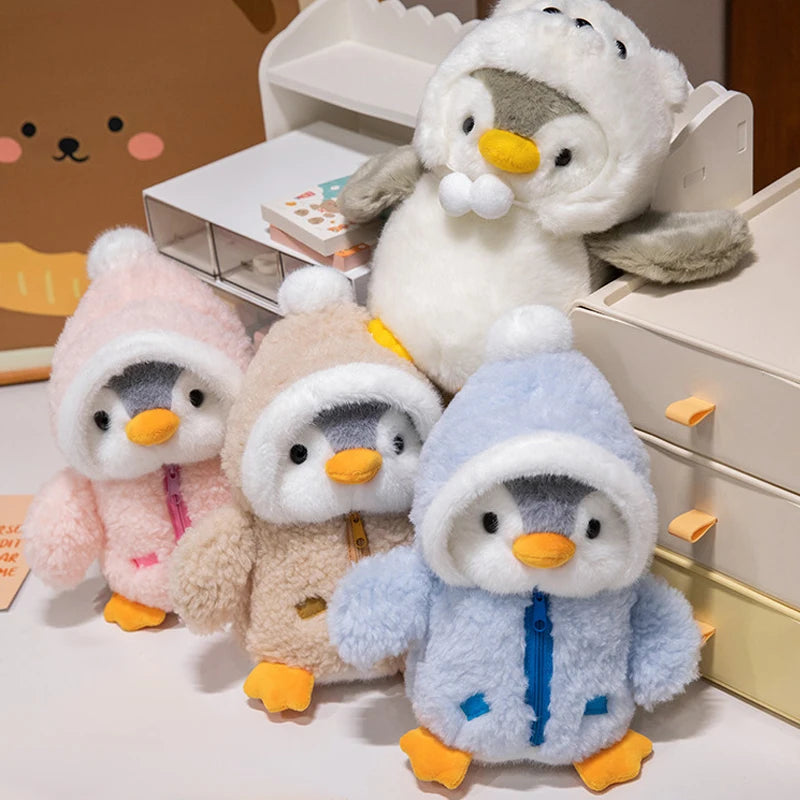 25cm Cute Penguin Plush Toy Baby Comforting Sleep Doll Fluffy Penguin Wearing Clothes Hats Stuffed Animal Pillow Birthday Gifts TechVisio
