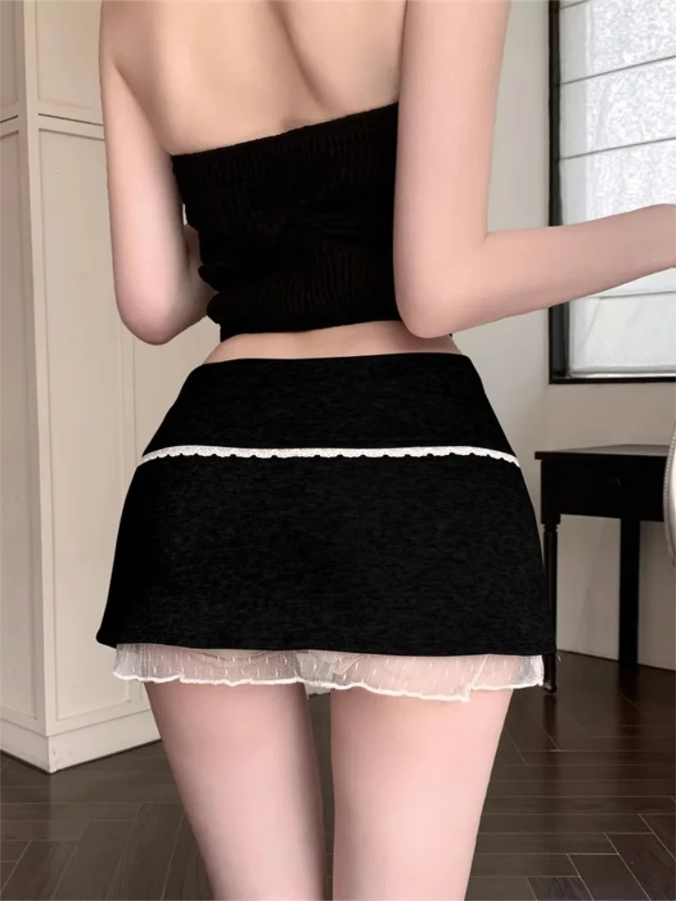 Cute Bow Lace Mini Skirt Women Microskirts Low Rise Side Slit A Line Short Skirtwith Built-in Shorts Kawaii Coquette Y2K e-Girl TechVisio