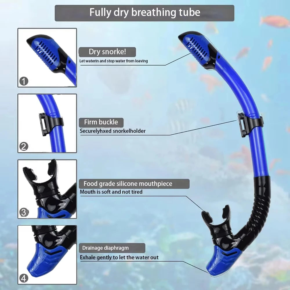 Mask Snorkel Fin Set Panoramic View Snorkel Mask Adjustable Dive Flipper Dry Top Snorkel and Travel Bag Snorkel Gear for Adults TechVisio