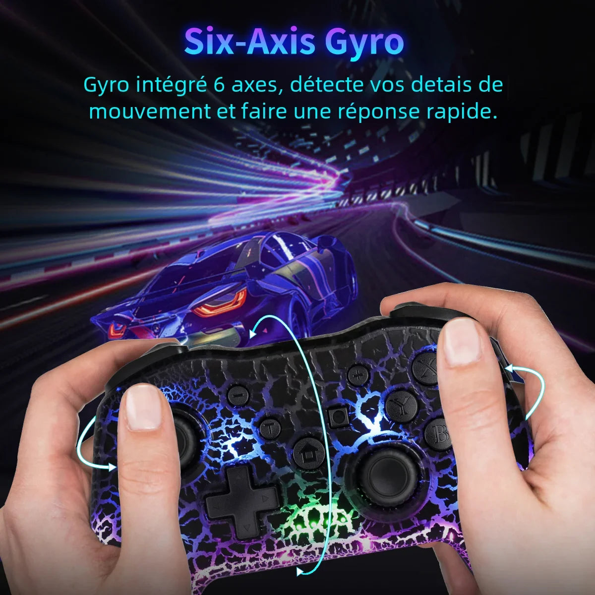 GAMINJA NS015 Wireless Controller – RGB Crack | Gyroscope | Switch PC PS3