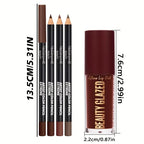 4pcs Lip Kit Set-3pcs Lip Liner+1pc Lip Glaze, Waterproof&Long-Lasting Matte Effect,Versatile for Casual & Formal Occasions, TechVisio