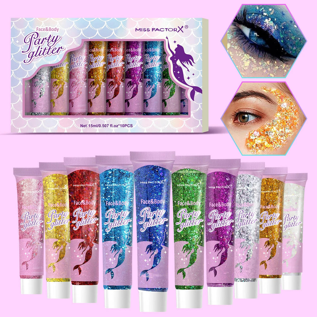 10 piece body glitter gel, carnival face glitter cosmetics suitable for women, shiny thick hair glitter, carnival accessories fo TechVisio