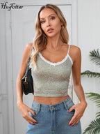 Hugcitar 2025 Leopard Print Slips Bows Patchwork Lace Sexy Slim Crop Camis Top Summer Fashion Women Y2K Outfits Festival Party TechVisio