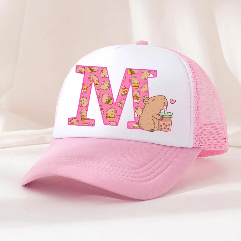 Capibara Baseball Cap Girls Women Anime Capybara Letter A-Z Sun Hat Kids Adult Summer Breathable Mesh Sunbonnet Outdoor Headgear TechVisio