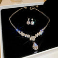 Shiny Crystal Necklace Earrings Women's Fashion Big Water Droplet Rhinestone Necklaces Wedding Evening Dress Jewelry Set TechVisio