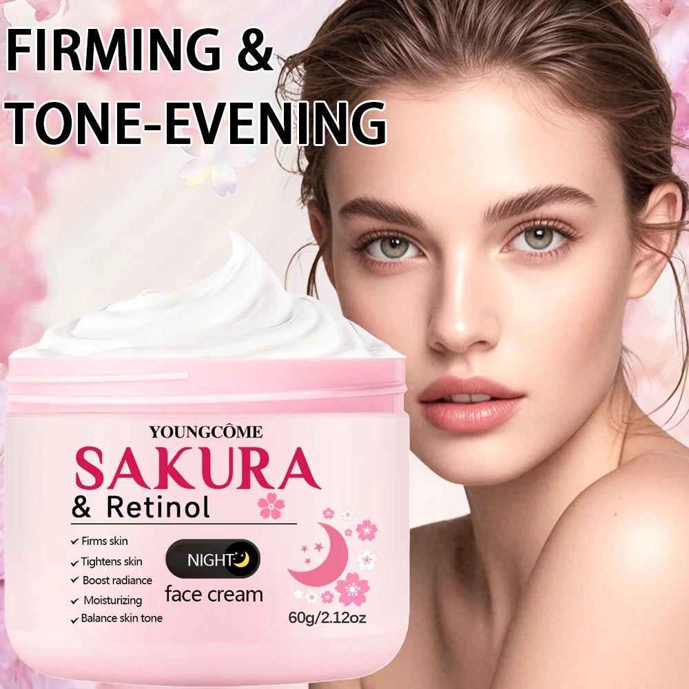 4-Piece Day & Night Skincare Set: Pink Peptide Vitamin C Day Cream + Sakura Retinol Night Cream & Essence for Hydration, Firmnes TechVisio