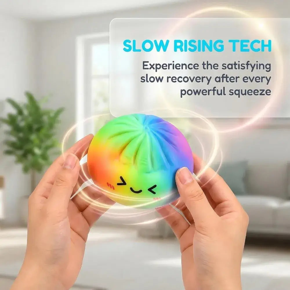 Rainbow Color Dumpling Squishy Toy with Bamboo Slow Rising Stress Relief Fidget Ball Soft Squeeze Toys for Adults & Kids TechVisio
