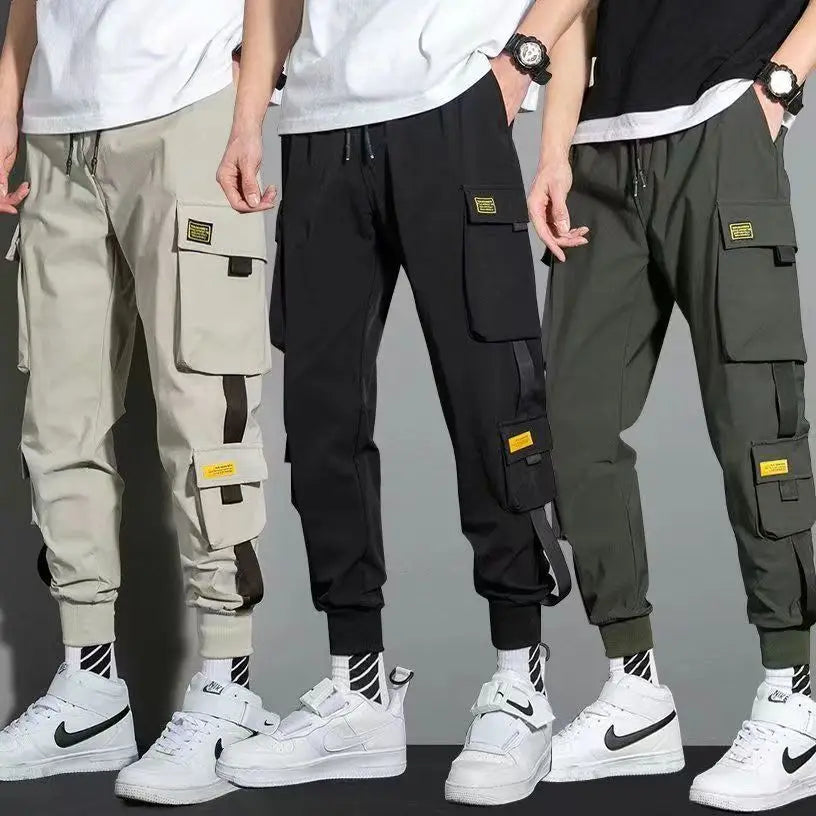 Thin Streetwear Casual Pants Men Ribbons Harem Jogging Pants Male Slim Fit Spring Cargo Pants Multi-Pockets Women Trouser Jx1 TechVisio