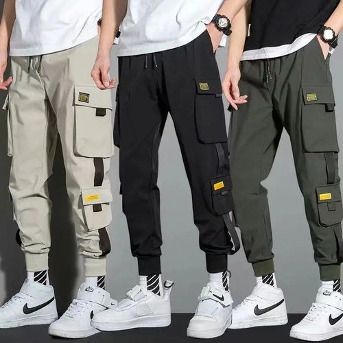 Thin Streetwear Casual Pants Men Ribbons Harem Jogging Pants Male Slim Fit Spring Cargo Pants Multi-Pockets Women Trouser Jx1 TechVisio
