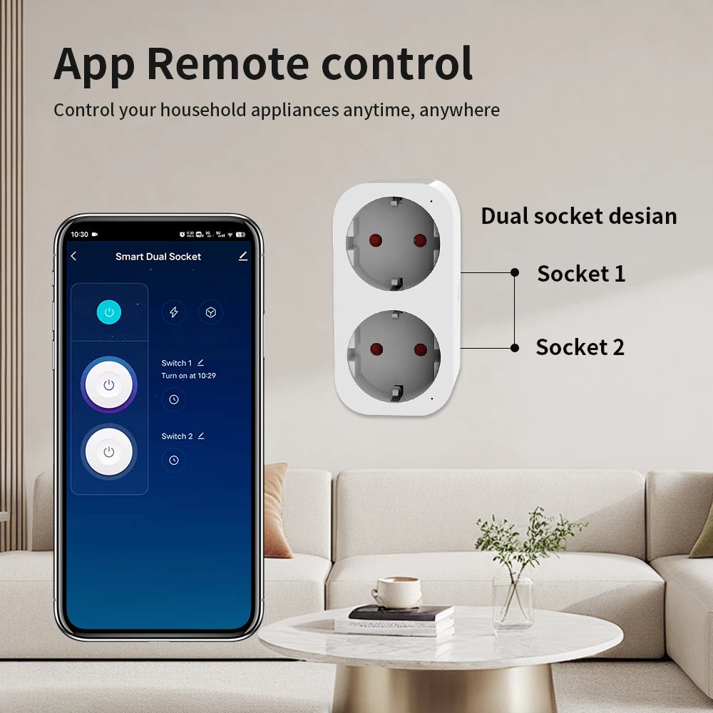 Prise Connectée WiFi Double TNCE – 16A | Alexa Google Home | Tuya