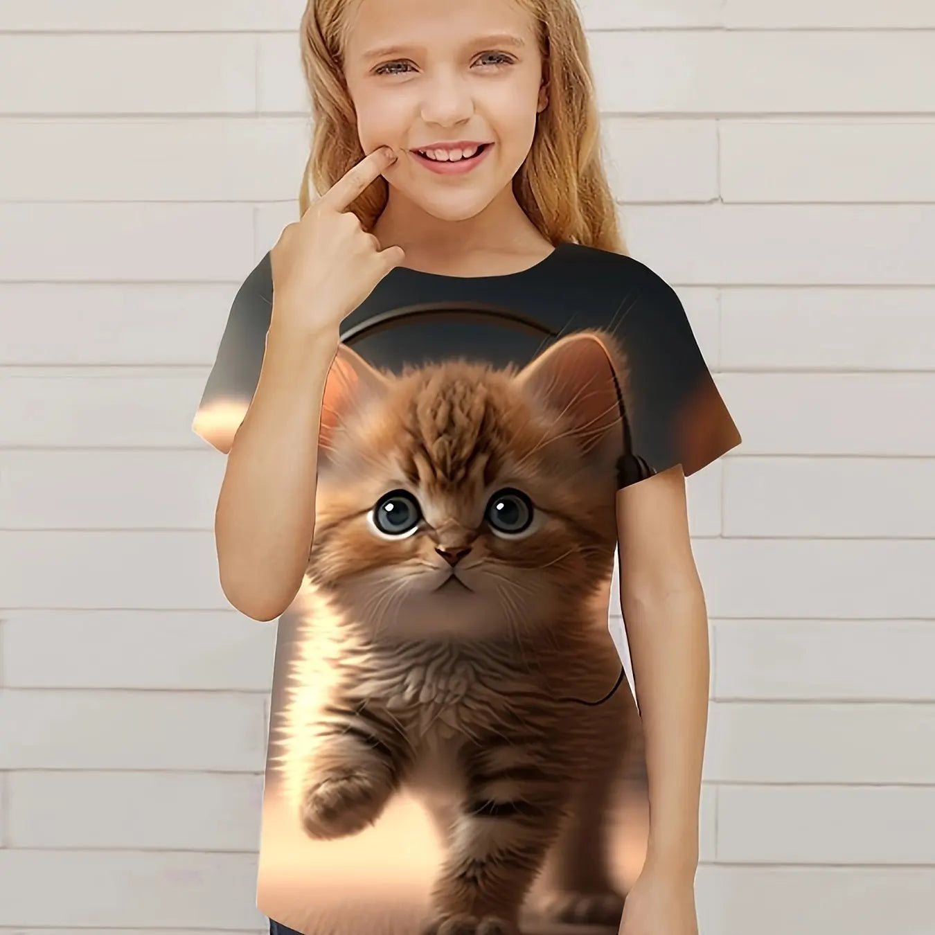 Children's Clothing Cute 3D Cat Graphic Print Short Sleeve Tops Kids Clothes T-Shirt Casual Pullover Child Boys Girls Summer TechVisio