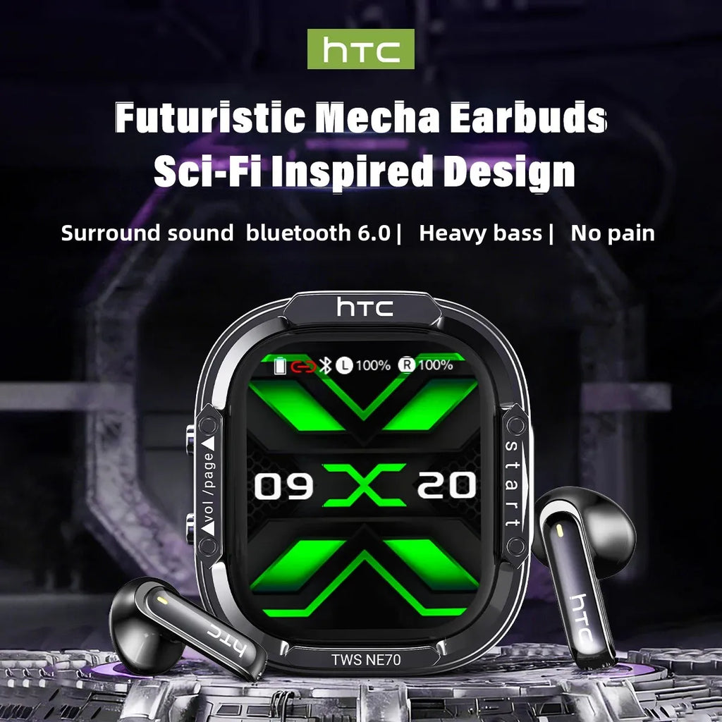 HTC NE70 – Cyberpunk TWS Earbuds | BT 6.0 | Touchscreen | 60h | Gaming