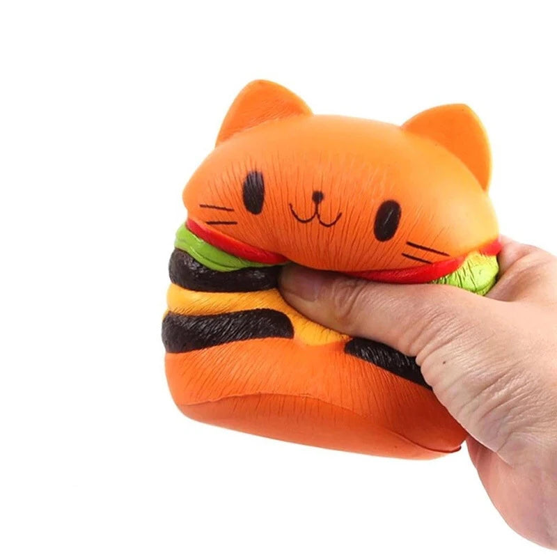 Squishy Burger Tête de Chat Parfumé – PU Slow-Rising, Anti-Stress