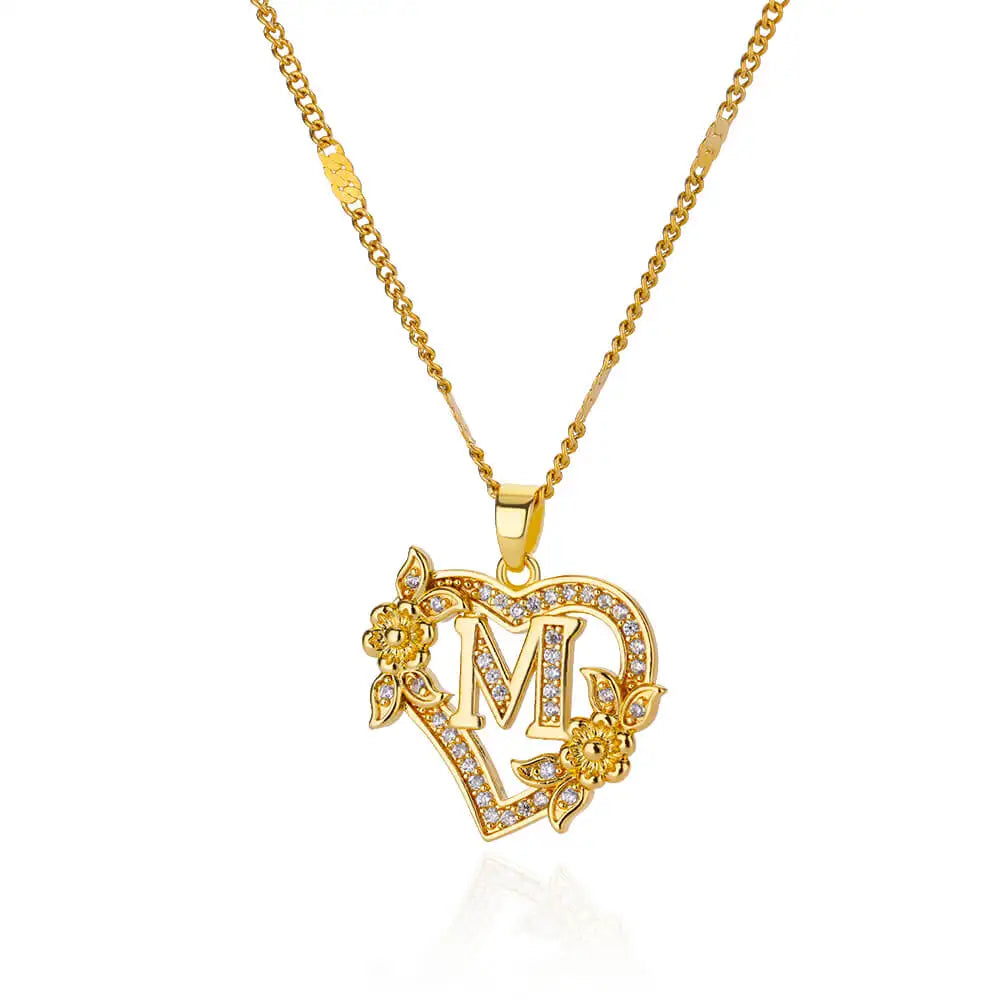 Collier Initiale Lettre Zircon – Acier Inoxydable Doré | A à Z