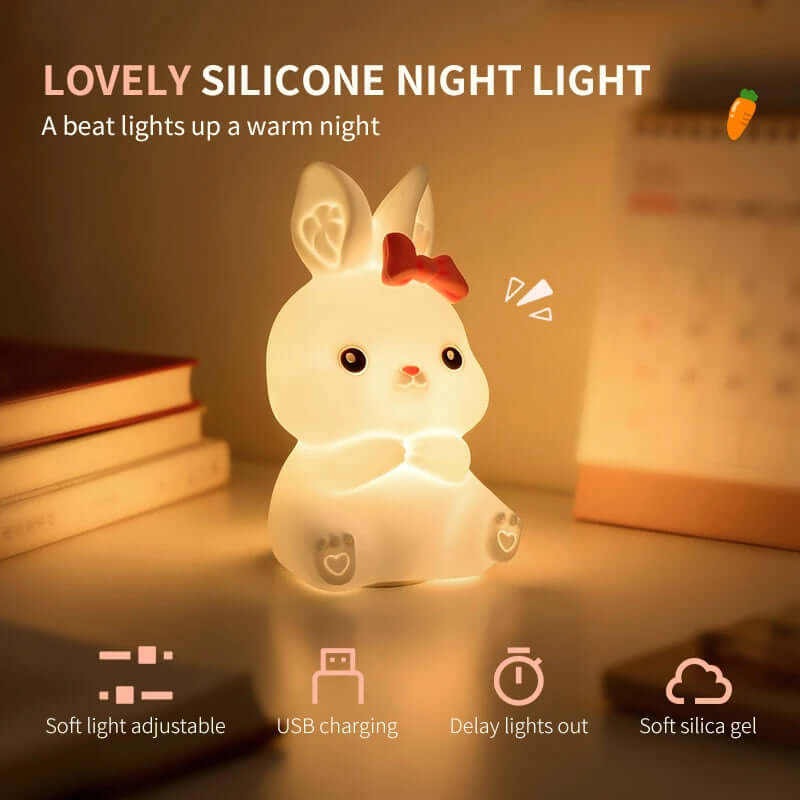 Veilleuse Lapin Mignon – Lumière Colorée ou Chaude, Variateur Tactile & Minuterie TechVisio