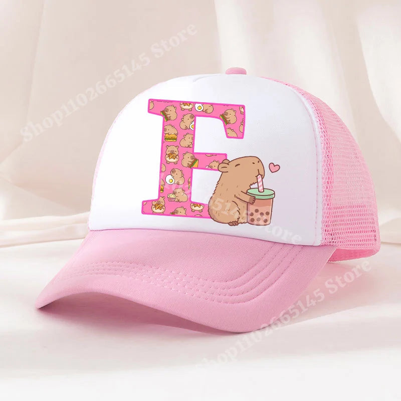 Capibara Baseball Cap Girls Women Anime Capybara Letter A-Z Sun Hat Kids Adult Summer Breathable Mesh Sunbonnet Outdoor Headgear TechVisio