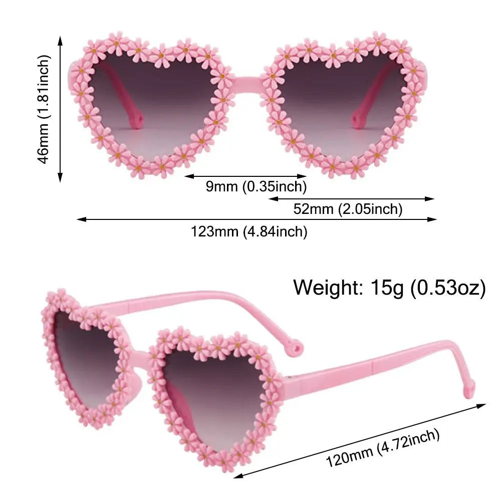 Cute Heart-Shaped Daisy Sunglasses for Kids Aged 3-18 Years Sun Protection Flower Sun Glasses Vintage Children Shades TechVisio