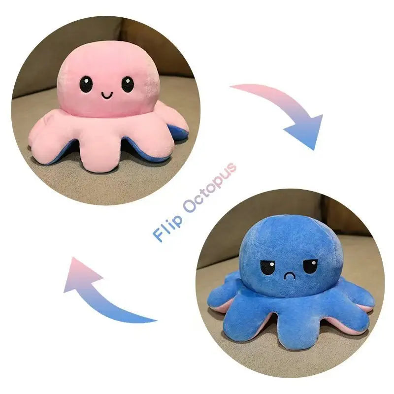 18/28/48cm Cute Reversible Mood Octopus Plush Toy Double Sided Flip Octopus Pillow Soft Stuffed Animal Doll Home Room Decor Gift TechVisio