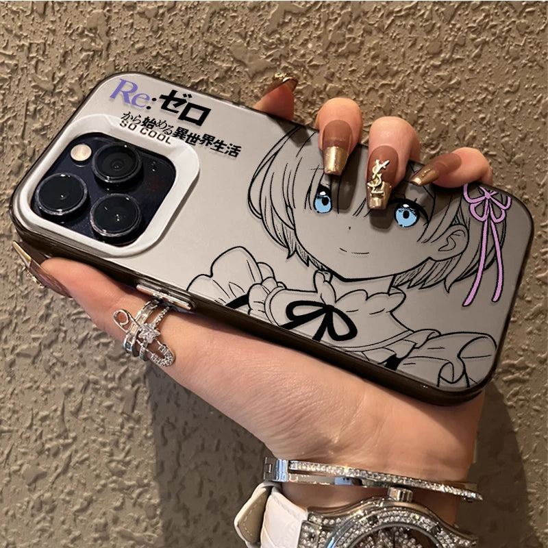 Coque iPhone Anime Rem & Emilia Re:Zero – PC Rigide, Anti-Choc, iPhone 7 à 17 Pro Max