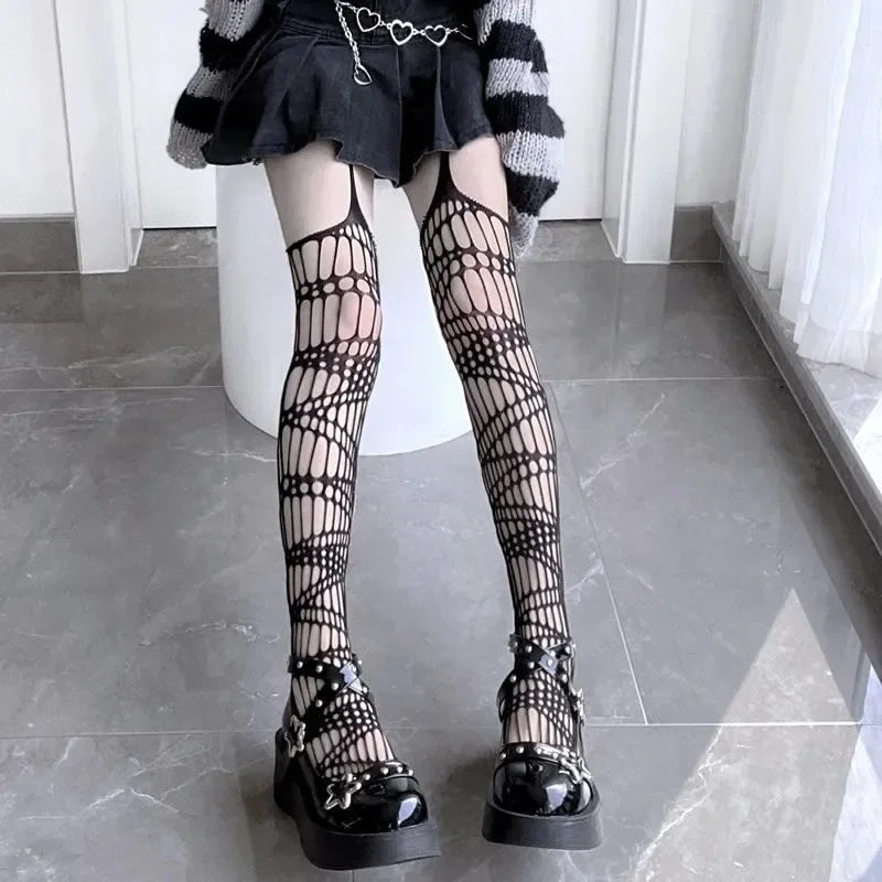 Lolita Girls Cute Pentacle Print Tights Women Sexy Gothic Punk Magical Five-Pointed Star Mesh Fish Net Pantyhose Body Stockings TechVisio