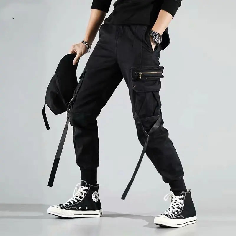 Thin Streetwear Casual Pants Men Ribbons Harem Jogging Pants Male Slim Fit Spring Cargo Pants Multi-Pockets Women Trouser K1299 TechVisio