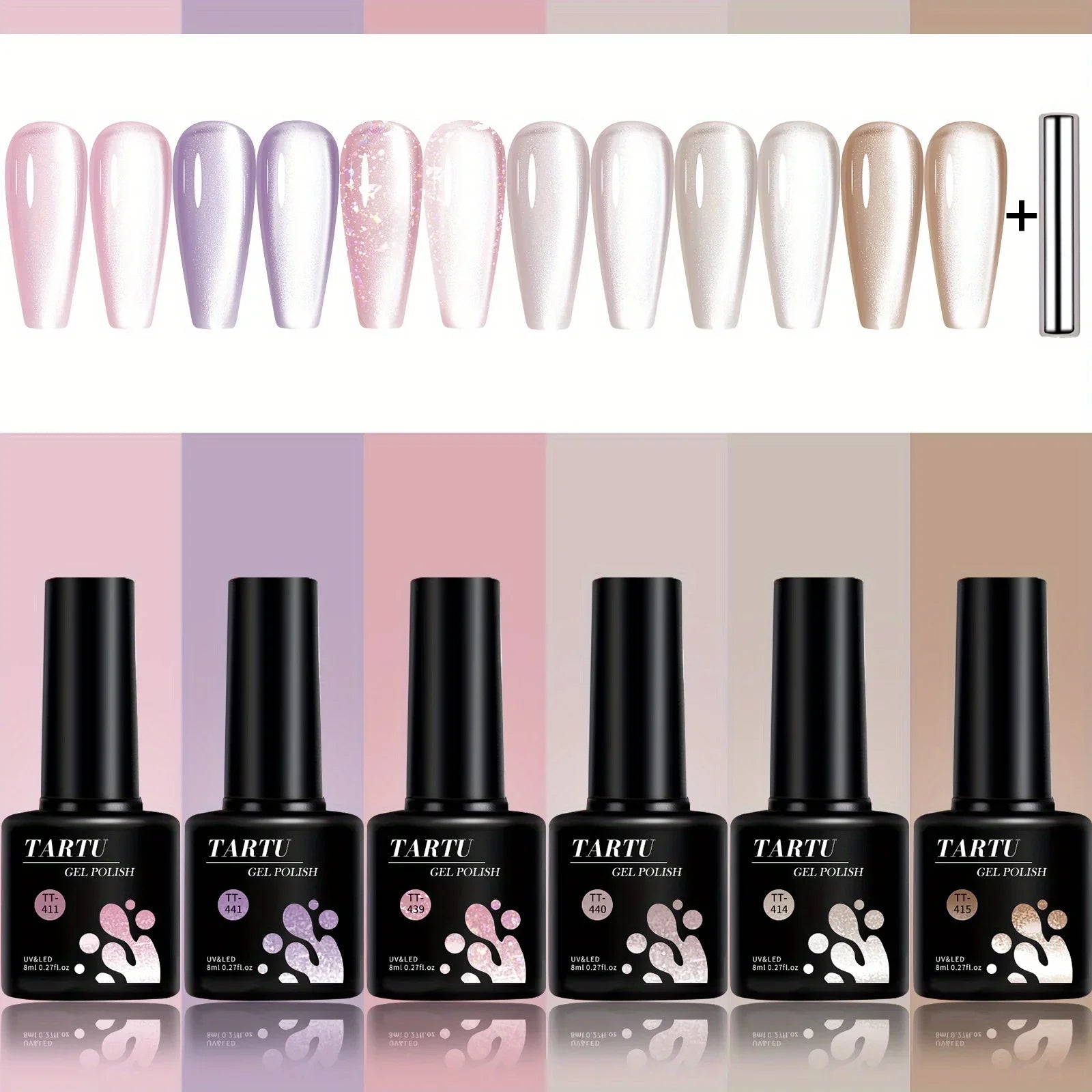 TARTU 6pcs 8ml Cat Eye Gel Nail Polish Set, 6 Colors Gel Polish Kit, Soak Off for Uv/Led, for Salon and Nail Art DIY At Home TechVisio