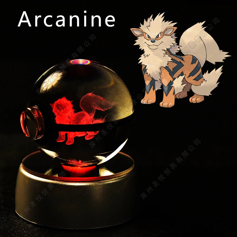 Boule de Cristal Pokémon 3D LED – 36 Personnages, Socle Lumineux, Cadeau