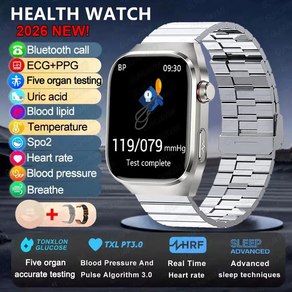 Montre Connectée Santé IA – ECG, SpO2, AMOLED, IP68 TechVisio