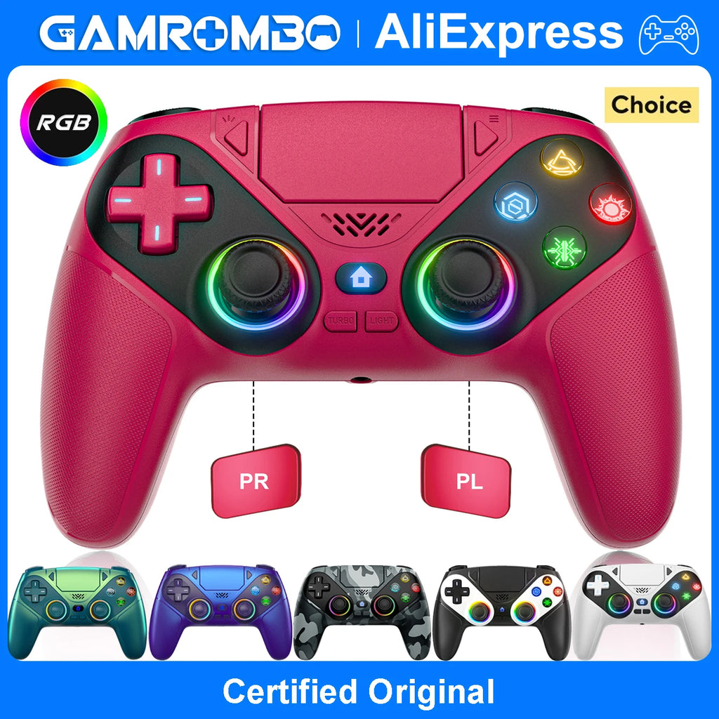 Gamromb Wireless RGB PS5/PC Controller – 6-Axis Gyroscope, Anti-Drift, Turbo, Macro