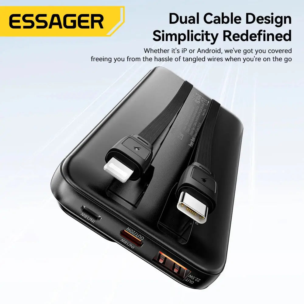 Batterie Externe ESSAGER – 10/20 000mAh | Câbles Intégrés | 22,5W TechVisio