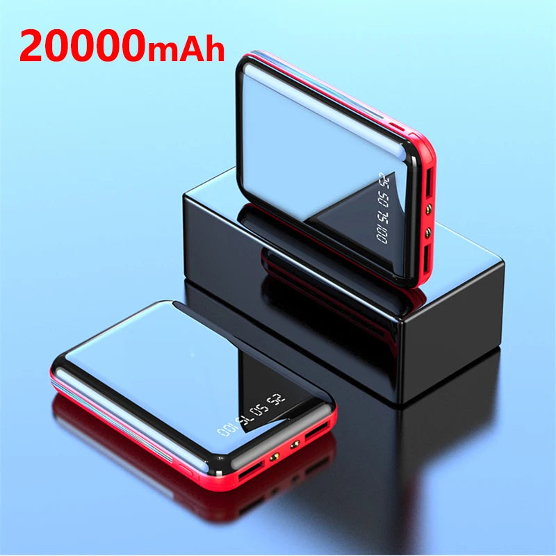 Batterie Externe Mini 20000mAh Écran Miroir LED – Double USB, Torche, 5 Coloris